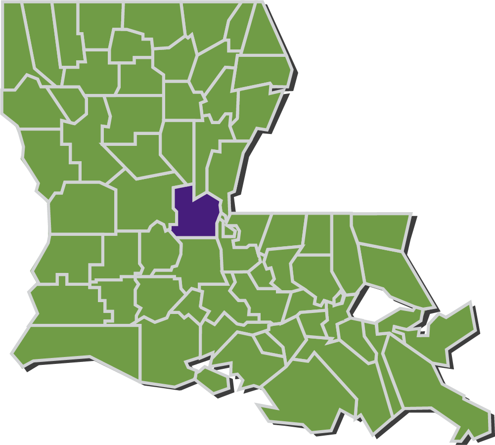 Map of Louisiana parishes with Avoyelles parish highlighted in purple.